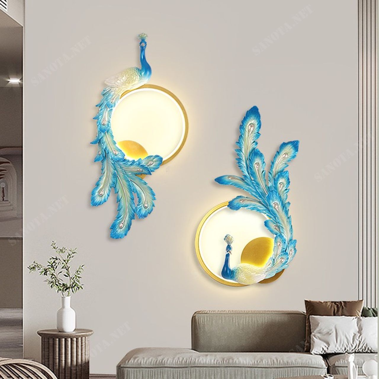 Đèn Tường Chim Công Màu Xanh SNT1765