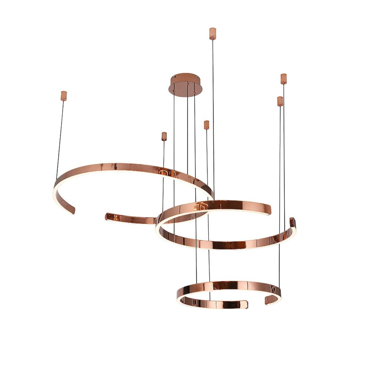 một chiếc đèn chùm LED hiện đại và sang trọng, với thiết kế là những vòng tròn đèn LED được làm từ kim loại cao cấp kết hợp với đó là gam màu hồng sang trọng, một chiếc đèn chùm sẽ là điểm nhấn cho bất cứ không gian nào, đặc biệt là phòng khách hiện đại, hay những nơi cần điểm nhấn sang trọng, khi chiếc đèn được bật, ánh sáng lan toả khắp không gian, một nguồn ánh sáng chức năng, sử dụng bóng đèn LED 3 chế độ ánh sáng kết hợp với chức năng tăng giảm ánh sáng, chiếc đèn sẽ là món đồ nội thất không thể thiếu trong căn nhà của bạn