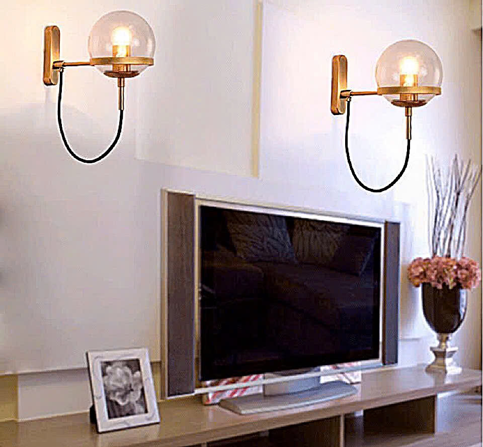 Đèn tường chao thủy tinh hình cầu hiện đại SNT3144