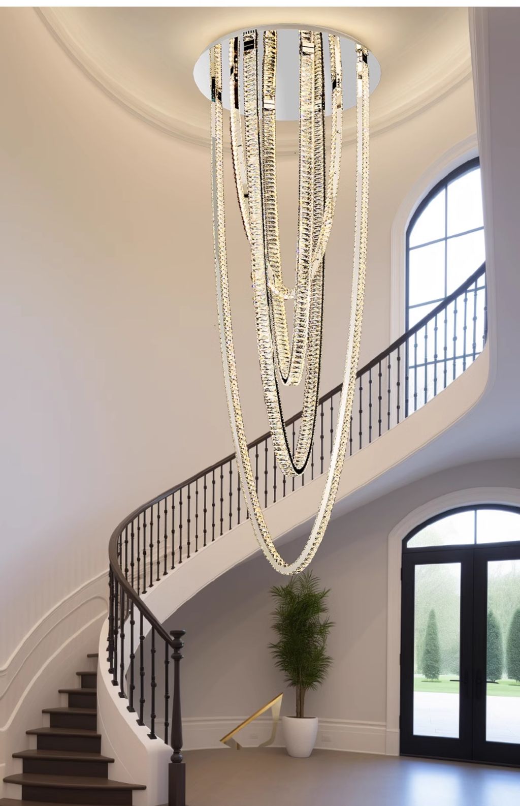 Khi vẻ đẹp chạm đến đỉnh cao của sự sang trọng, chiếc đèn thông tầng pha lê chính là tuyên ngôn hoàn mỹ cho không gian sống đẳng cấp. Với thiết kế hoành tráng, từng sợi dây pha lê uốn lượn mềm mại như dòng thác ánh sáng chảy tràn từ trần nhà, tạo nên một khung cảnh choáng ngợp ngay từ ánh nhìn đầu tiên.