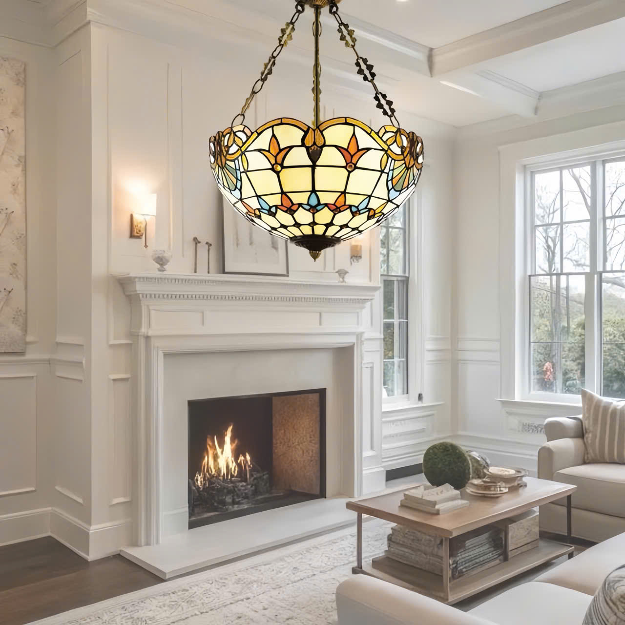 Đèn Thả Trần Kính Màu Cổ Điển SNT5806