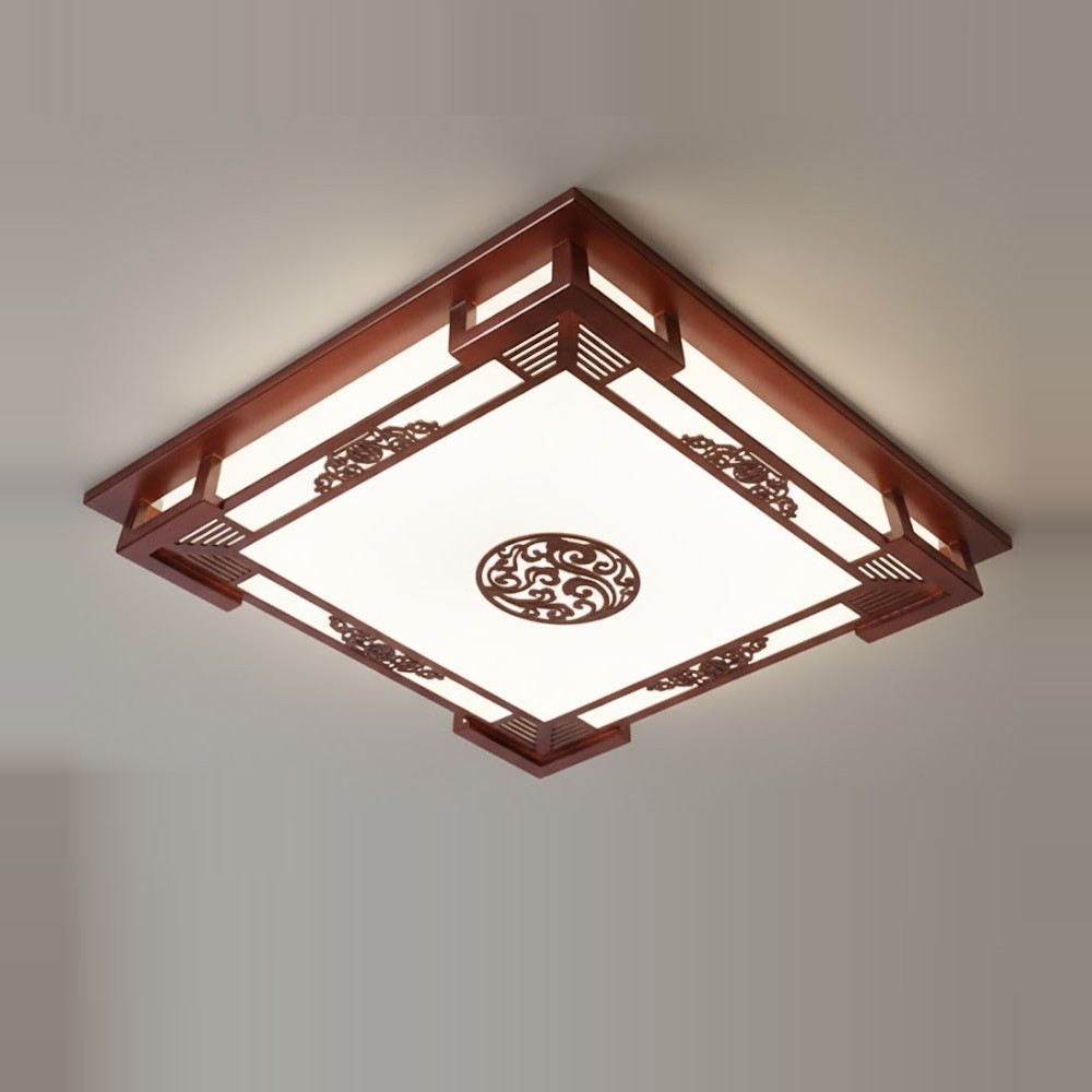 Đèn ốp trần gỗ cổ điển hình vuông SNT5820