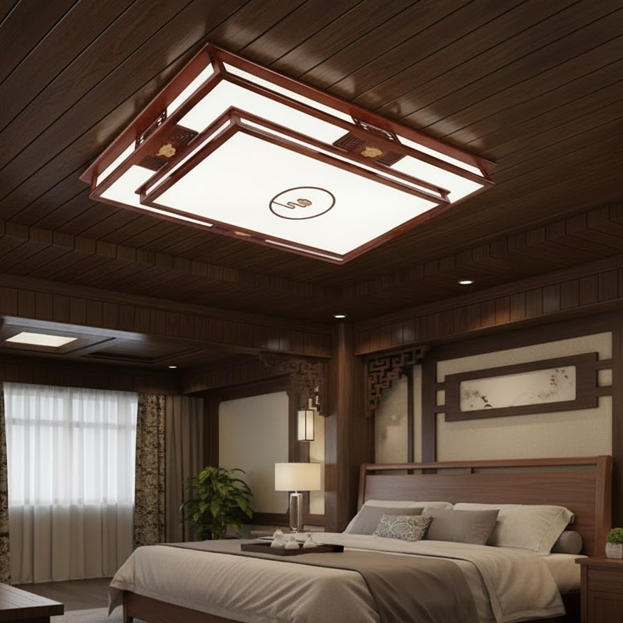 Đèn ốp trần gỗ cổ điển hình chữ nhật SNT5823