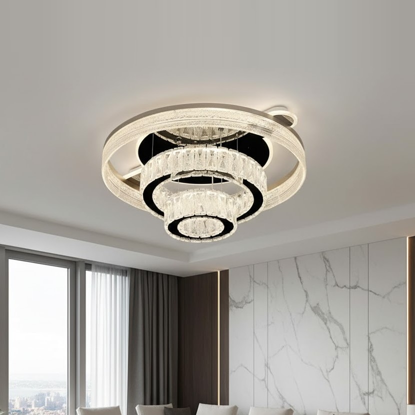 Đèn ốp trần pha lê đa tầng hiện đại SNT5835