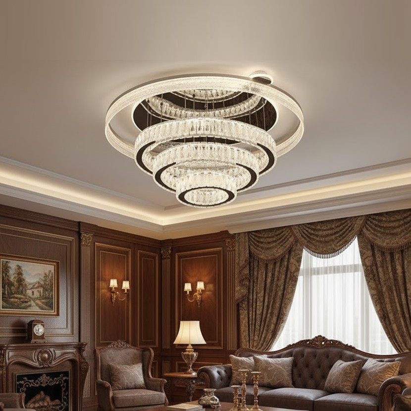 Đèn ốp trần pha lê ba vòng hiện đại SNT5839