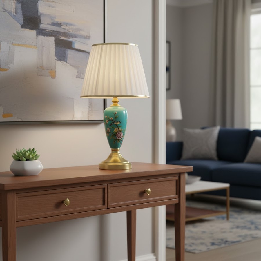 Đèn bàn trang trí gốm sứ là lựa chọn hoàn hảo cho những ai yêu thích sự kết hợp giữa nghệ thuật và công năng. Phần thân đèn được chế tác từ gốm sứ cao cấp, phủ lớp men xanh ngọc dịu mắt, mang đến cảm giác tươi mát và sang trọng. Họa tiết hoa lá và chim muông được vẽ tay tỉ mỉ, tạo nên vẻ đẹp sống động, khiến chiếc đèn không chỉ là vật chiếu sáng mà còn là một tác phẩm nghệ thuật trong không gian nội thất.