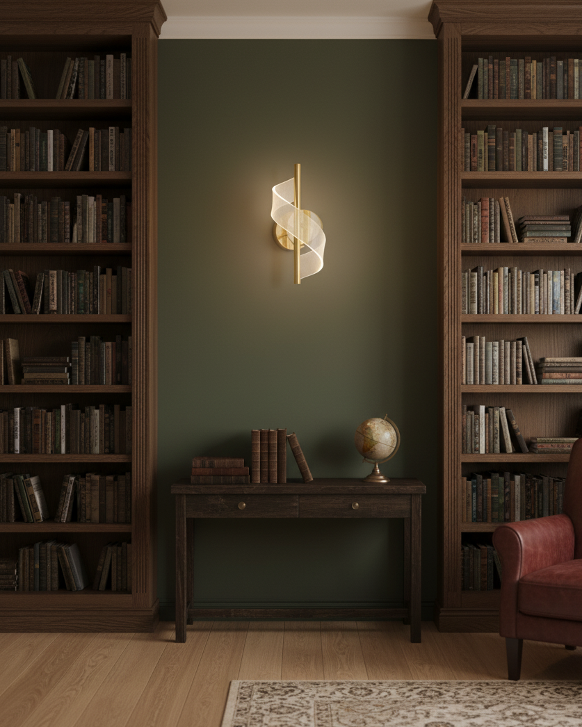 Đèn tường dải lụa vàng xoắn ốc SNT6066 chinh phục người dùng bởi sự kết hợp hài hòa giữa vật liệu và hình dáng. Phần thân đèn là một thanh trụ đứng...