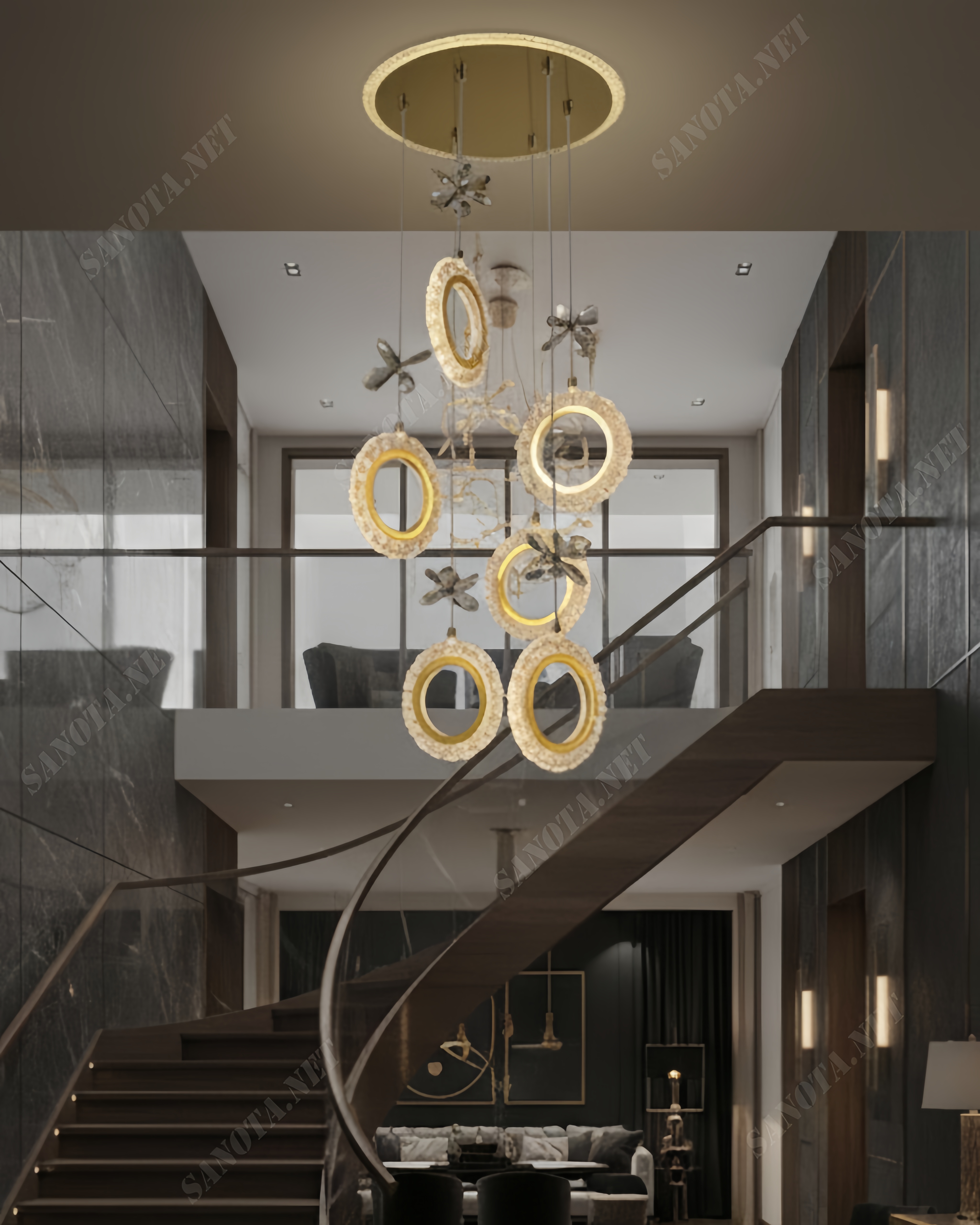 Đèn thả vòng tròn mạ vàng quý tộc SNT5789