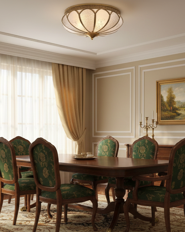 Đèn ốp trần đồng cánh hoa cúc SNT6190 thiết kế dạng như những cánh hoa cúc, ôm sát trần nhà. Tạo cảm giác gọn gàng nhưng vẫn rất bề thế.....