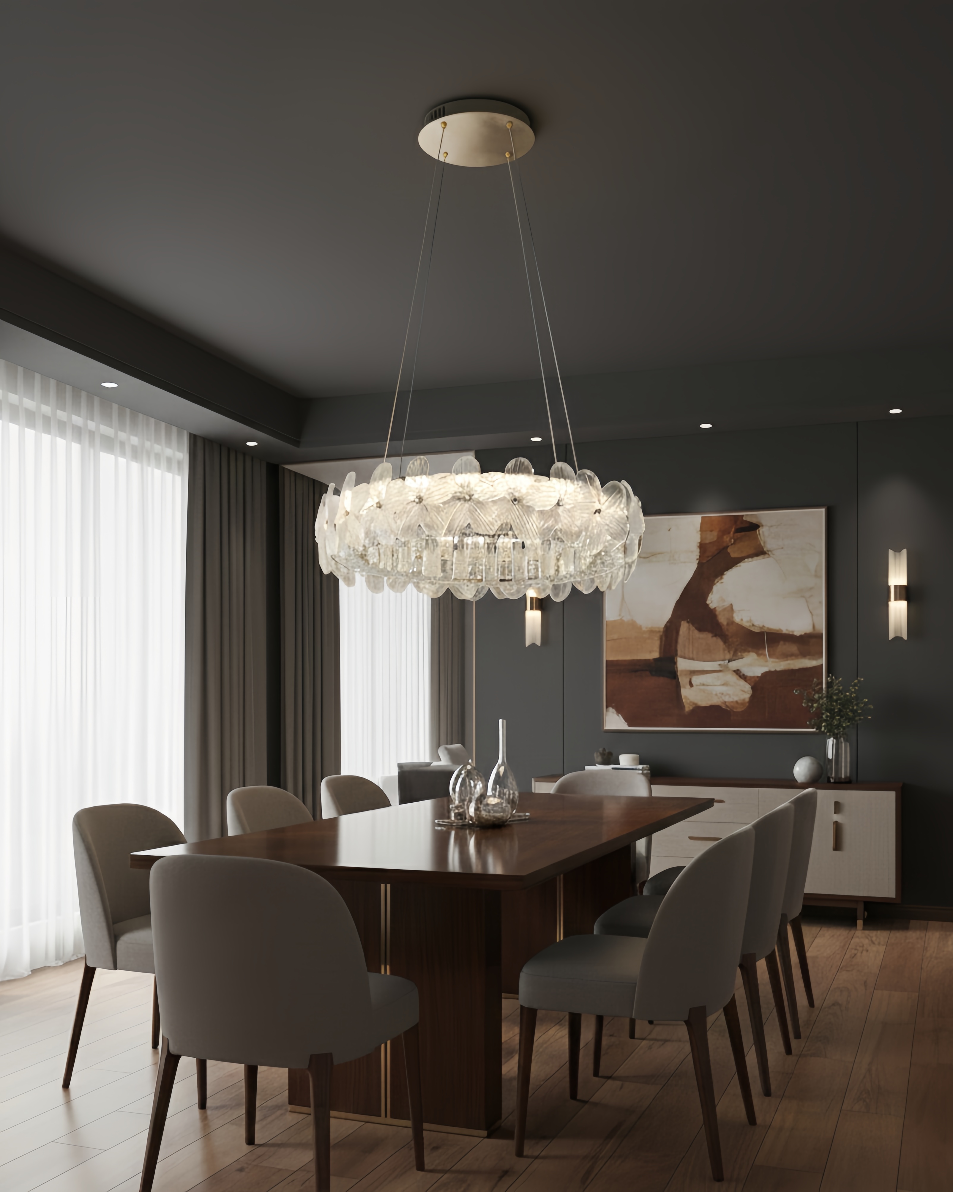 Đèn chùm led vòng hoa SNT3927 thu hút mọi ánh nhìn bởi cấu trúc bốn vòng sáng LED hình elip màu trắng tinh khôi, đan xen nhau tạo nên một hình khối ....