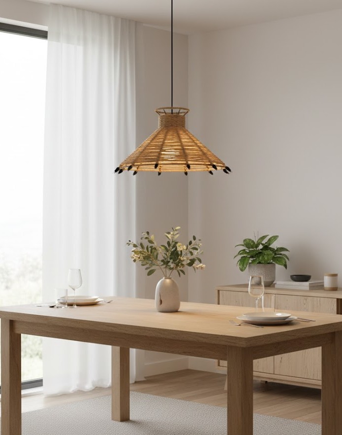 Đèn thả dây thừng hình nón mộc mạc SNT6166