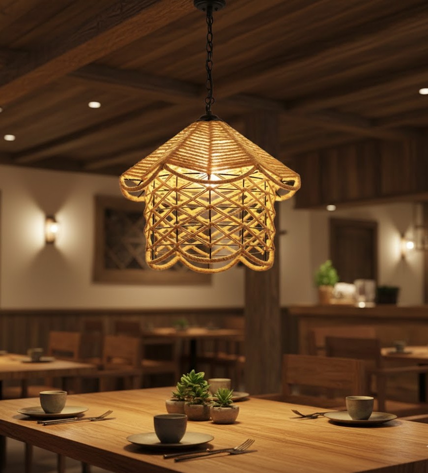 Đèn thả dây thừng hình mái đình SNT6171