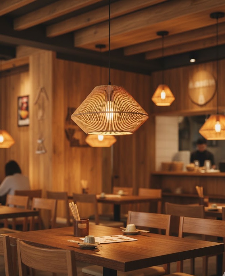 Đèn thả dây thừng đan tay hình kim cương vintage SNT6174