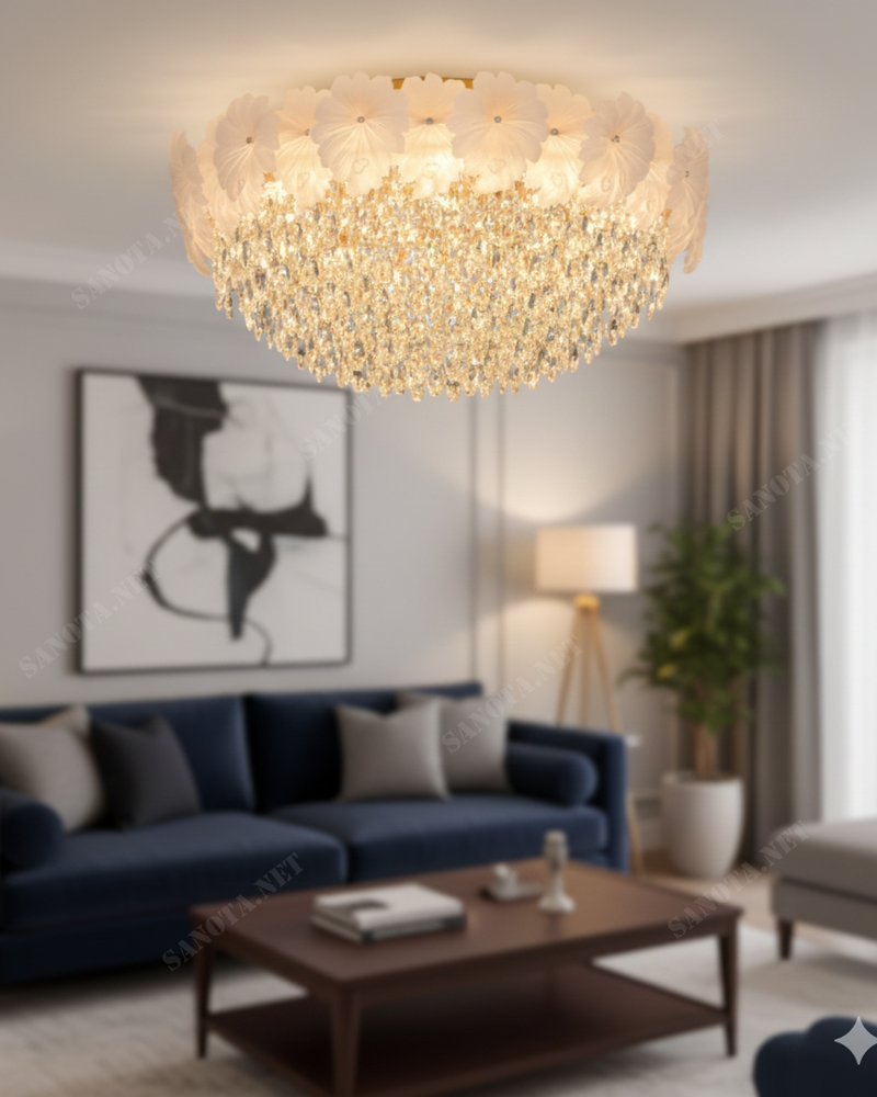 Đèn ốp trần pha lê viền hoa SNT6203 - Ảnh 2